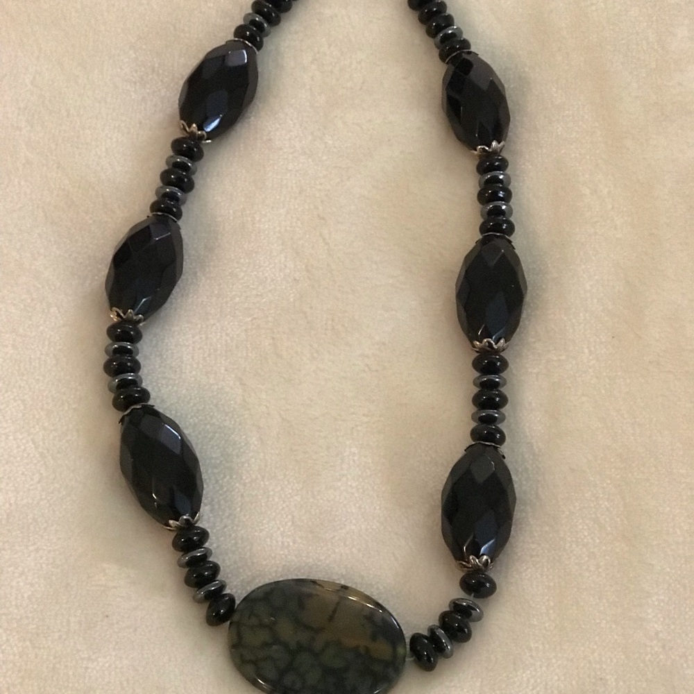 Handmade black gemstone necklace